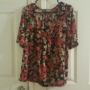 J.Jill Floral Black White Pink ¾ Sleeve XL Blouse